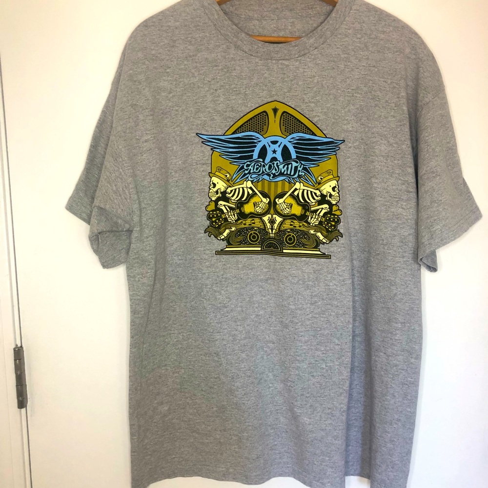 Aerosmith Gray Band T-shirt XL Radio Skeletons Blue Logo